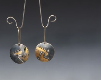 Silver Gold Black Circle Drop Earrings