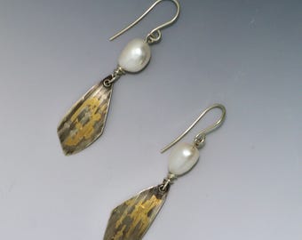 Silver Gold Black Pearl Drop Earrings