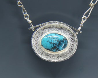 Robbins egg blue turquoise and silver pendant