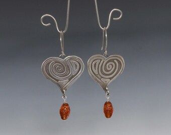 Etched Silver Heart Earrings