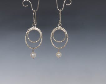 Silver Circles and Pearl Earring