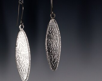 Long Silver Leaf  Earrings