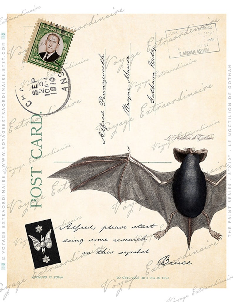Le Noctilion de Gotham digital image ready to print or for Scrapbooking Altered Art Victorian Style PS1