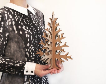 Laser-cut brown recycled cardboard table top christmas tree