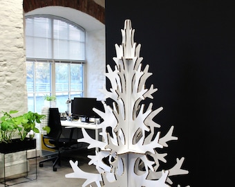 Tall white cardboard Christmas tree, modern Scandinavian holiday decoration, minimalist home and office decor 2m / 6,56 ft