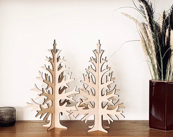 Laser-cut plywood table top Christmas tree, Holiday home decoration, wooden, birch veneer 30cm / 11,8in