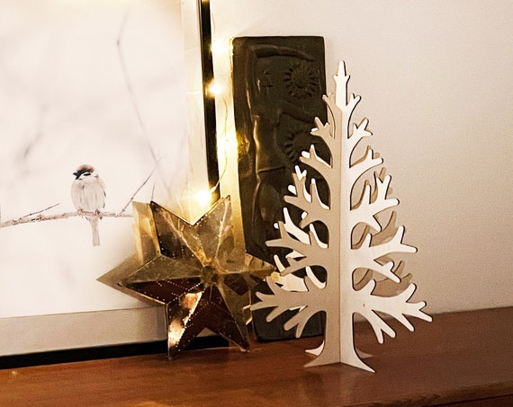 50cm Laser-cut plywood minimalist modern table top Christmas tree, Holiday home decoration, wooden, birch tree