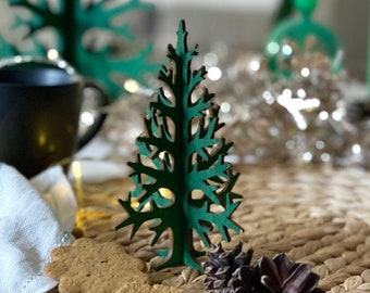 15 cm / 5,9 in Tiny pocket-sized christmas tree, postcard size laser-cut recycled plywood tabletop tree, also suitable for doll house