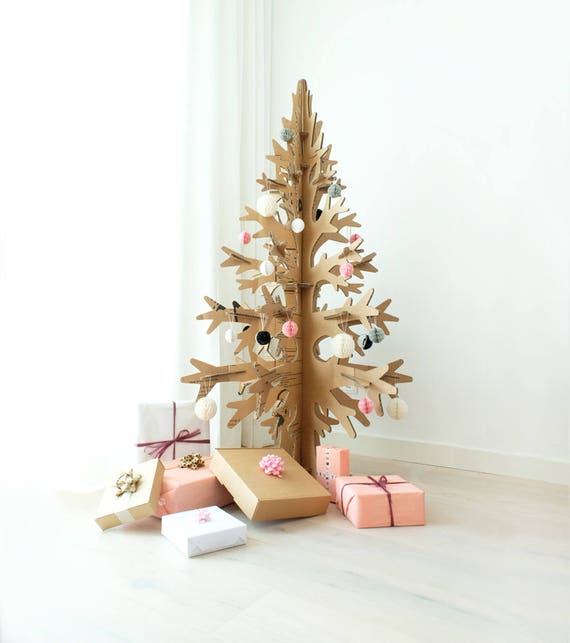 Recycled cardboard minimalist modern artificial christmas tree laser-cut 132cm / 4'33''