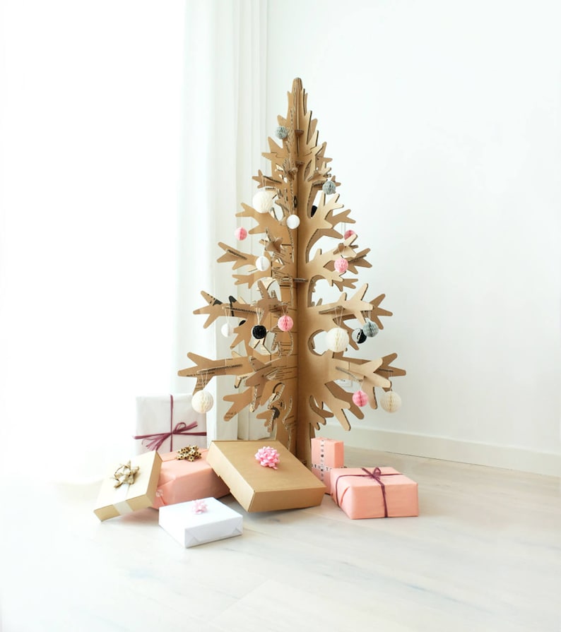 Recycled cardboard minimalist modern artificial christmas tree laser-cut 132cm / 4'33'' image 1