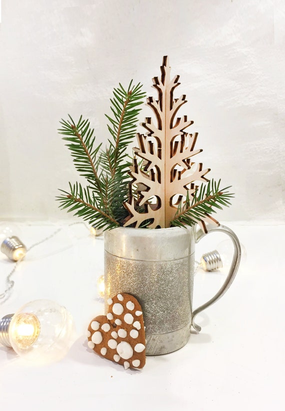 Pocket-Sized Wooden Christmas Tree - 15cm Laser-Cut Birch Plywood Tabletop Tree - Unique Postcard-Sized Holiday Decor