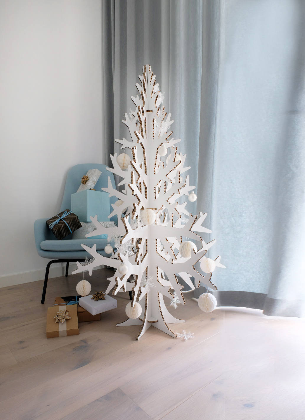 Minimaliste Blanc Moderne en Carton Artificiel Arbre de Noël Découpé Au Laser 132 cm/4.3'