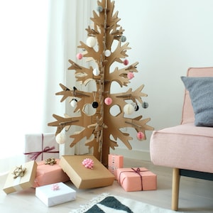 Recycled cardboard minimalist modern artificial christmas tree laser-cut 132cm / 4'33'' image 2