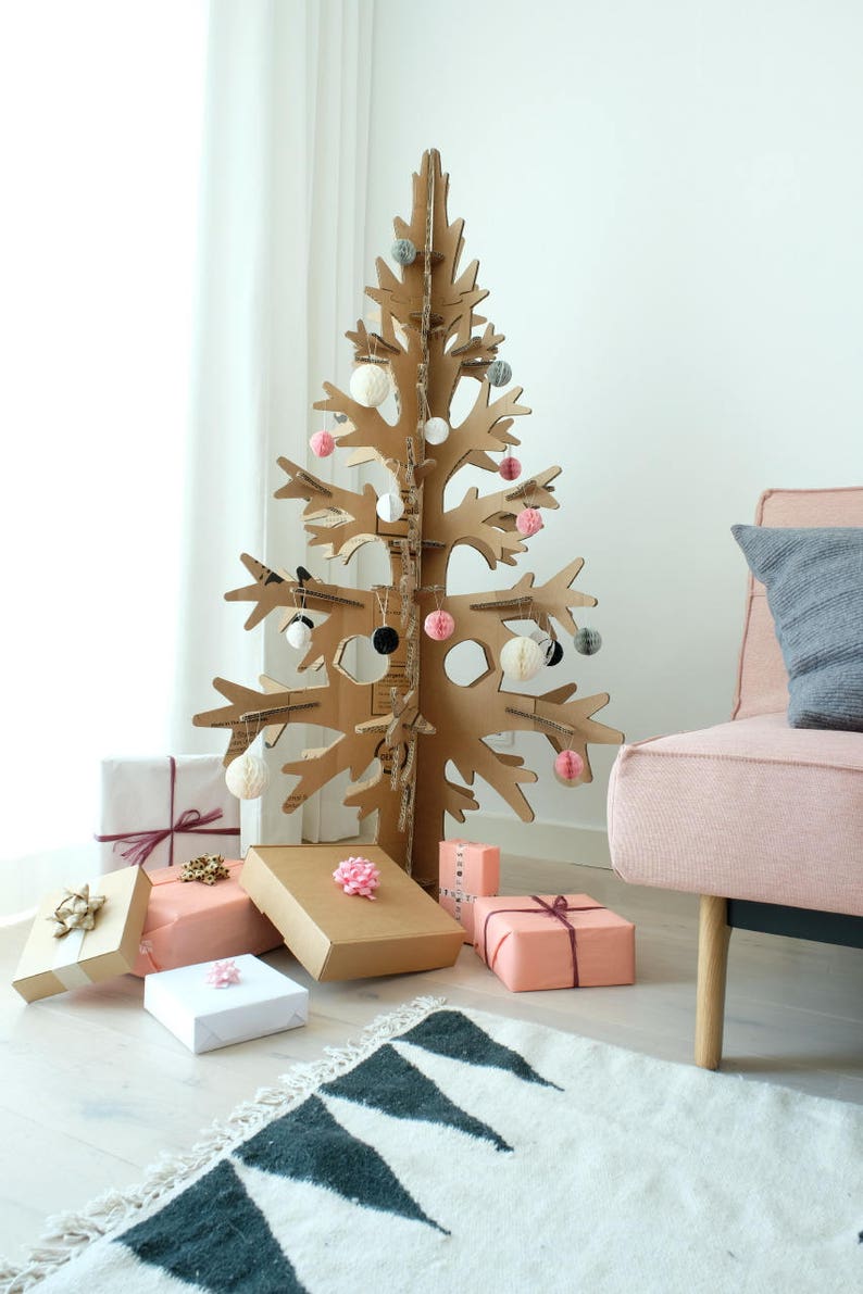 Recycled cardboard minimalist modern artificial christmas tree laser-cut 132cm / 4'33'' image 2