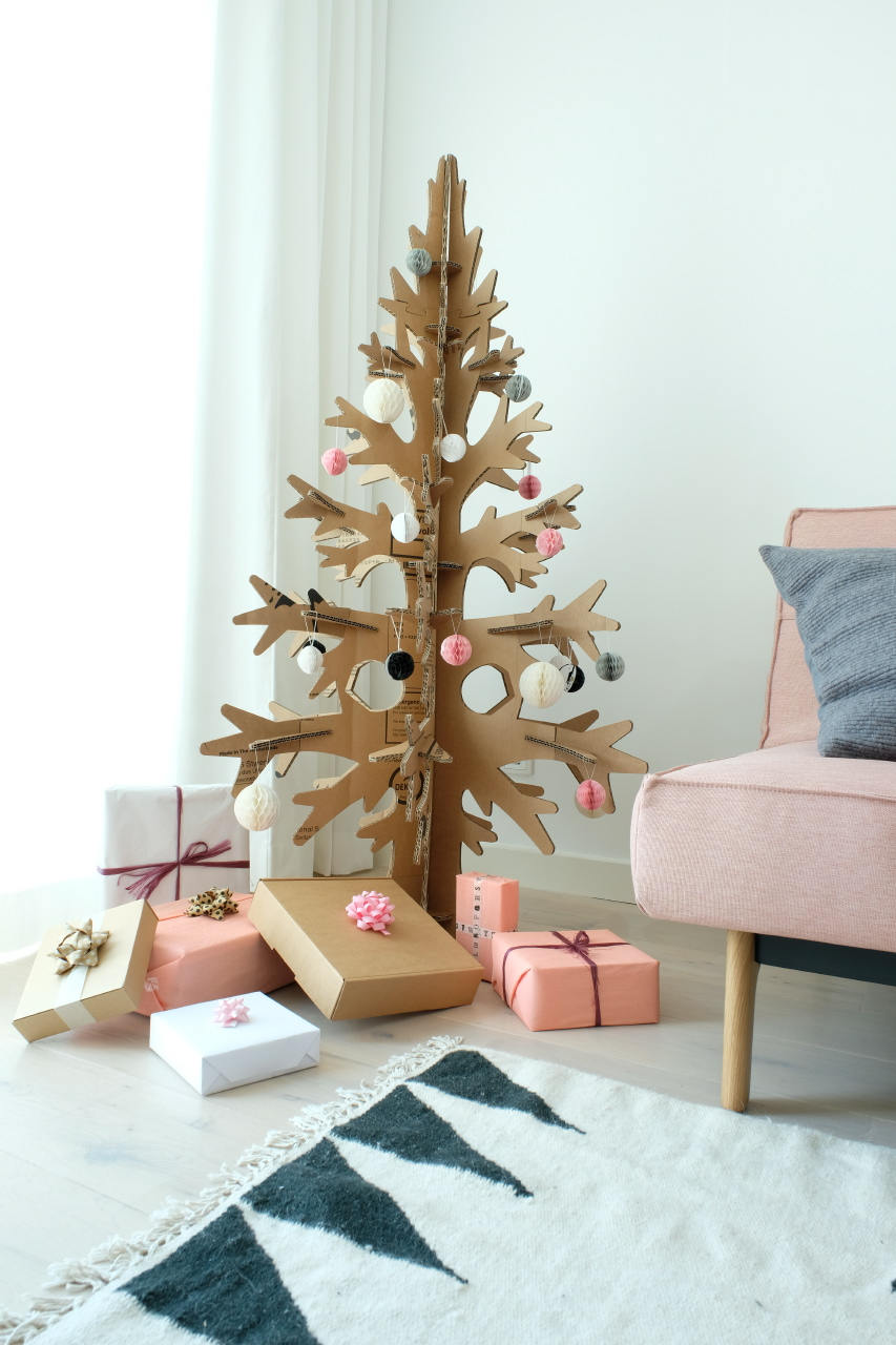 Recycled cardboard minimalist modern artificial christmas tree laser