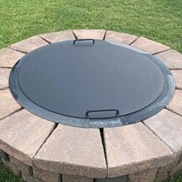 Round Fire Pit Lid with 2 Handles made of 1/2" Steel Rod for Easy Lifting | Flat 1/8" thick steel plate | Fire Pit Cover |