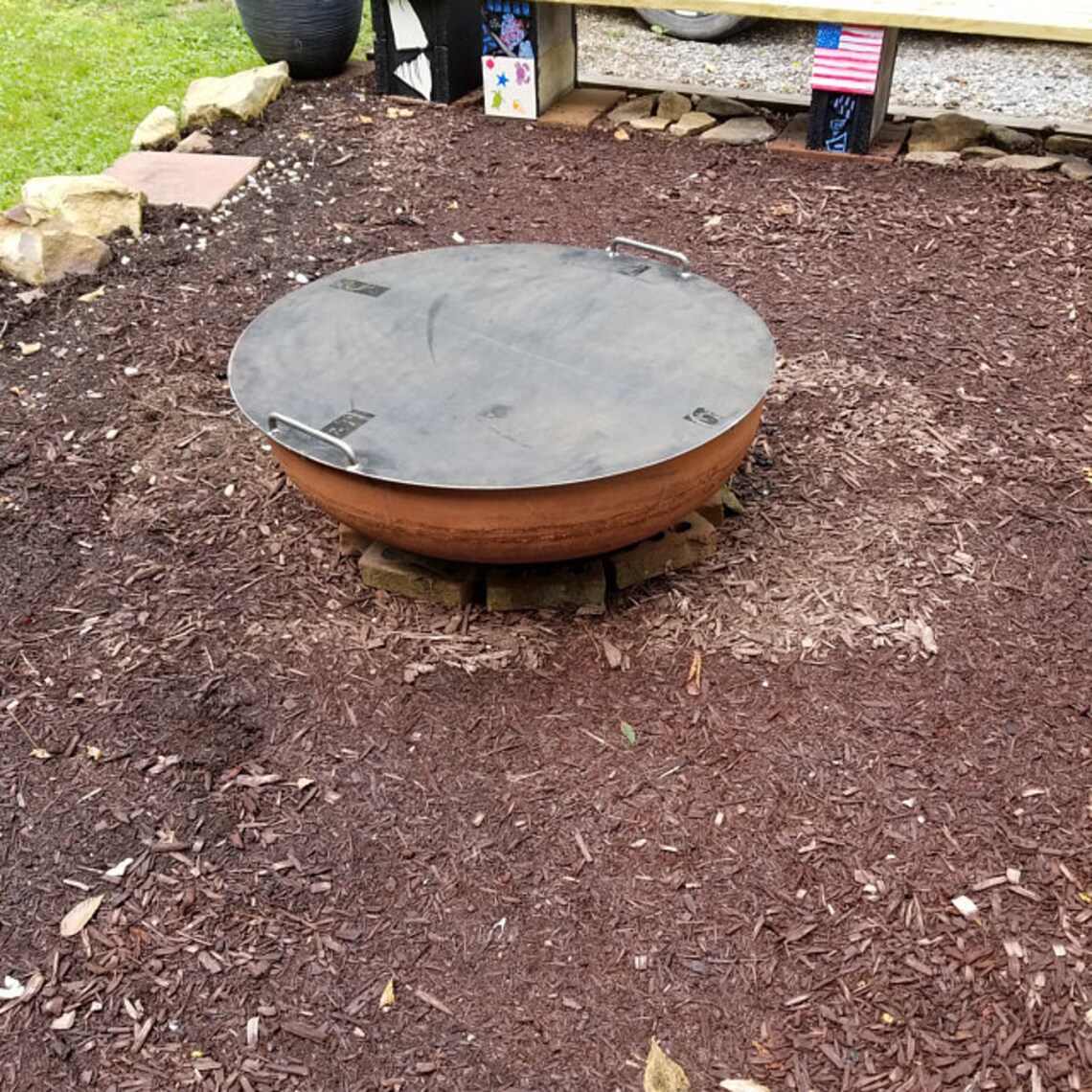 Fire Pit lid 48 outer diameter.Has 2 hand bent handles Etsy