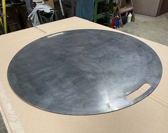 Round Fire Pit Lid with Inside Cut Integral Handles keep the top clean and flat | 1/8 in thick steel top | Steel Fire Pit Cover | Table Lid