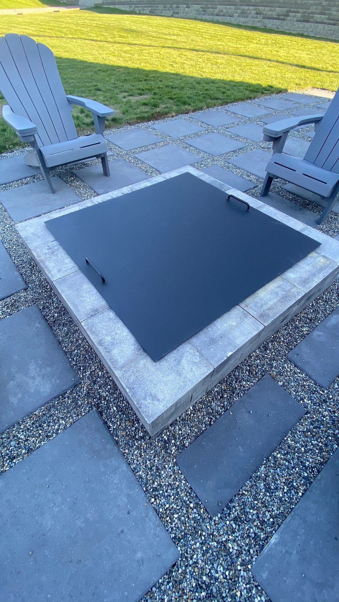 Square Fire Pit Lid With 2 Solid Steel Handles on Top for Lifting Flat