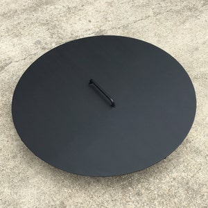 Round Fire Pit Lid with 1/2 inch round rod single handle on top for lifting | Flat 1/8" thick steel plate | Round Fire Pit Cover | LR