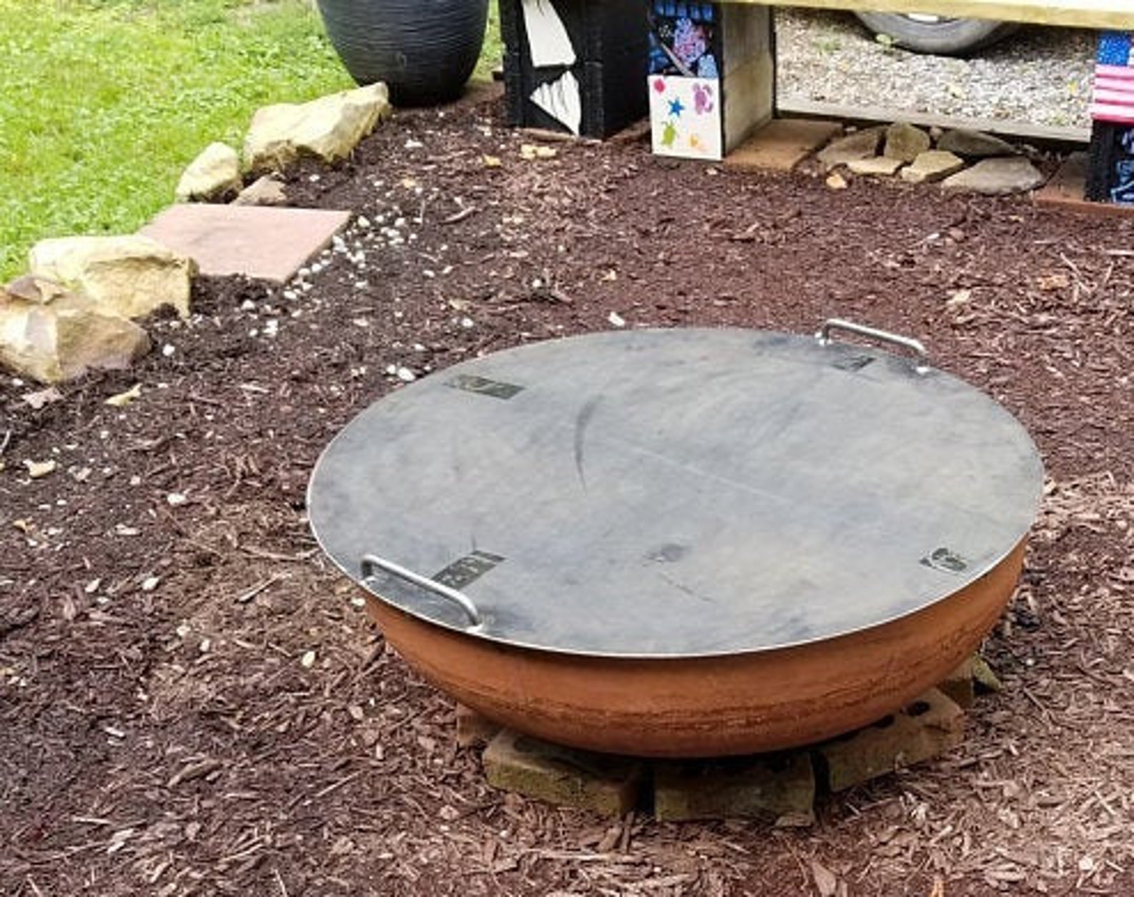 Fire Pit Lid 40 Outer Diameter.has 2 Hand Bent Handles Etsy