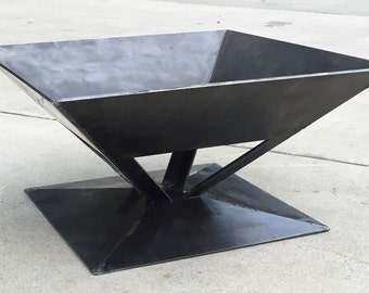 Square Fire Pit with Open Bottom Cutouts | Solid Steel Wood Burning Stove |Made In USA | Campfire, Outdoor Pit | Two Sizes Available