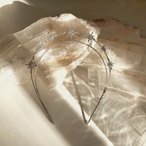 Dainty Silver Astronomer, Double Star Halo, Silver Headband, Star Crown, Starburst Crown, Gold Halo, Festival, Bride, Wedding