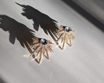 Golden Gatsby Earrings, Bridal Accessories, Gold Starburst Stud, Art Deco Wedding Accessories, Vintage Bride, Golden Sunburst