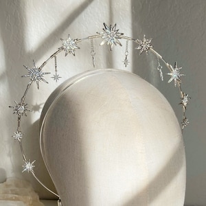 Perseiden Halo, Silber Braut Double Haarband, Hochzeit Haarschmuck, Celestial Star Moon Braut, Galaxie Krone, Braut Krone, Statement Piece