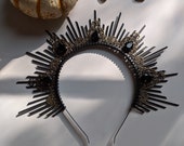 Drusilla Halo, Black Sunburst Headband, Gothic Crown, Antique Dark Hairband, Met Gala, Zip Tie,October Bride,Halloween Wedding,Bachelorette