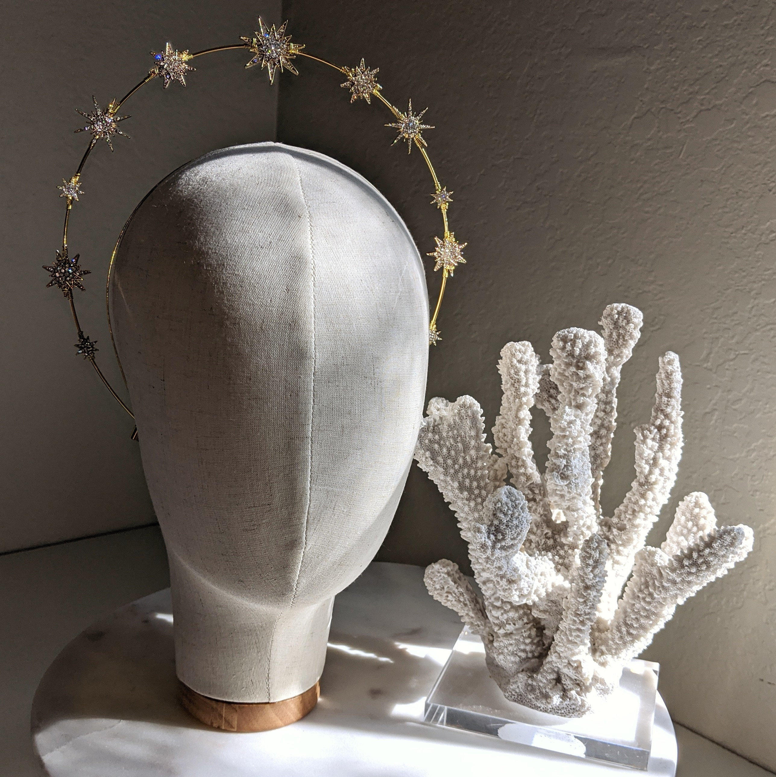 NEW Bag ! Star Halo Headband Gold Rhinestone&Celestial Crystal Drop Earring 2Set Amazon.com: Fantherin Goddess Halo Crown Headpiece - Gold  main image 2