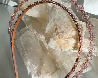 Tiara Nova de oro rosa, diadema delicada con halo, corona Art Deco vintage, corona Art Nouveau, halo, joyería nupcial, joyería para el cabello de novia
