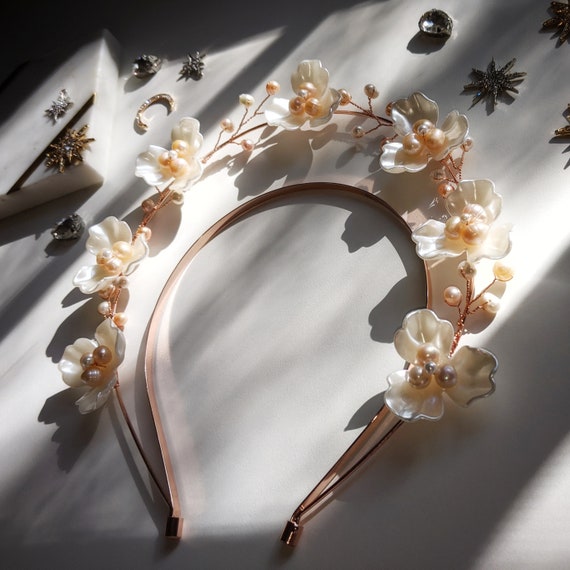 Cherry Blossom Halo, Rose Gold Hairband, Bridal Headband  display picture 3
