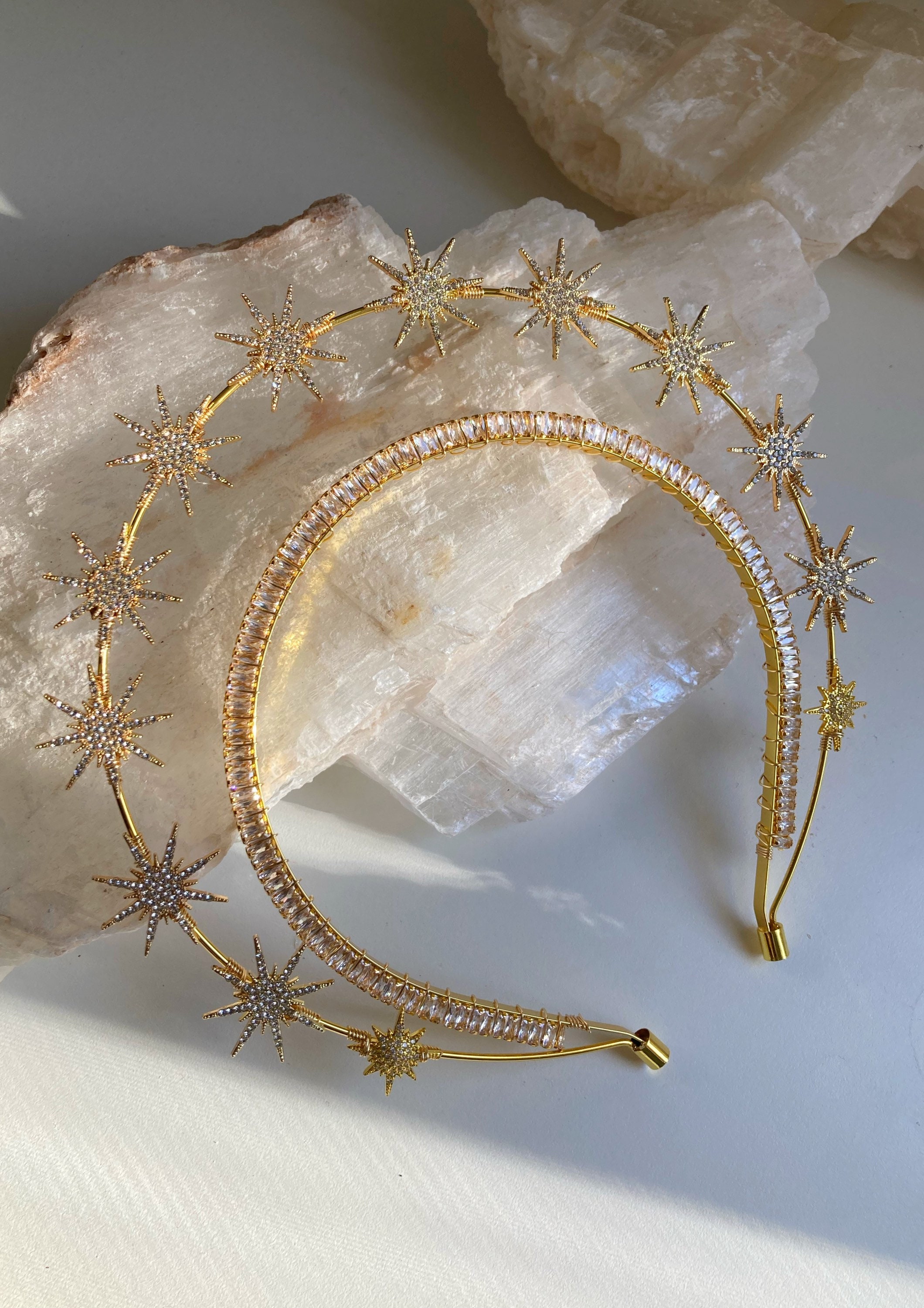 Gold Halo Star Crystal Crown Amazon.com: Aswewamt Gold Star Halo Crown Crystal Goddess  main image 2