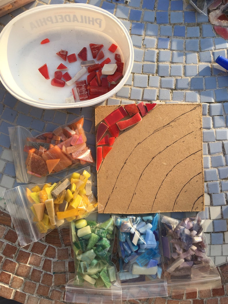 Freestyle mosaic coaster kit, make your own mosaic, extension option to make 2 coasters image 1