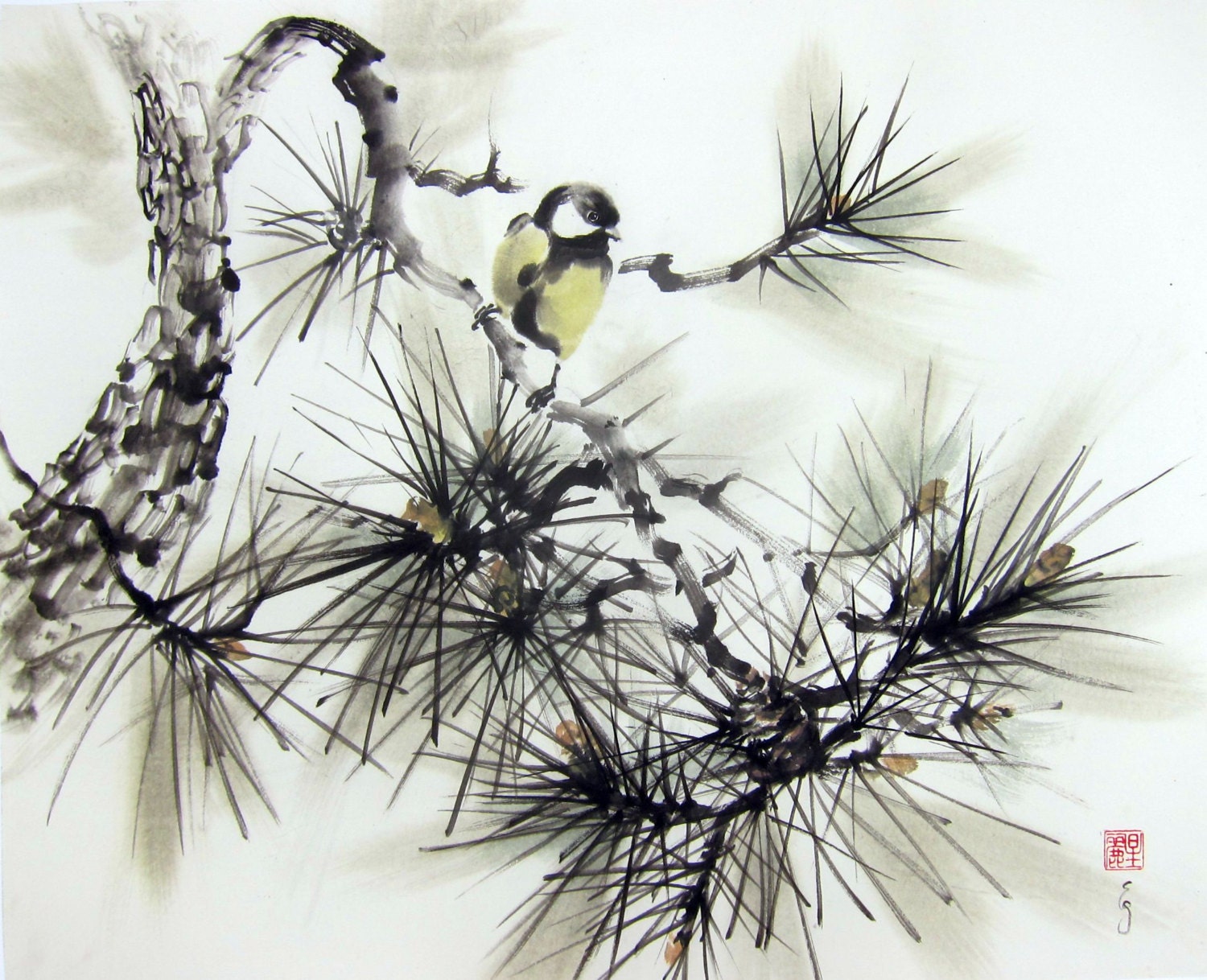 Japanese Ink Painting Ink art Asian art Sumie Suibokuga Etsy