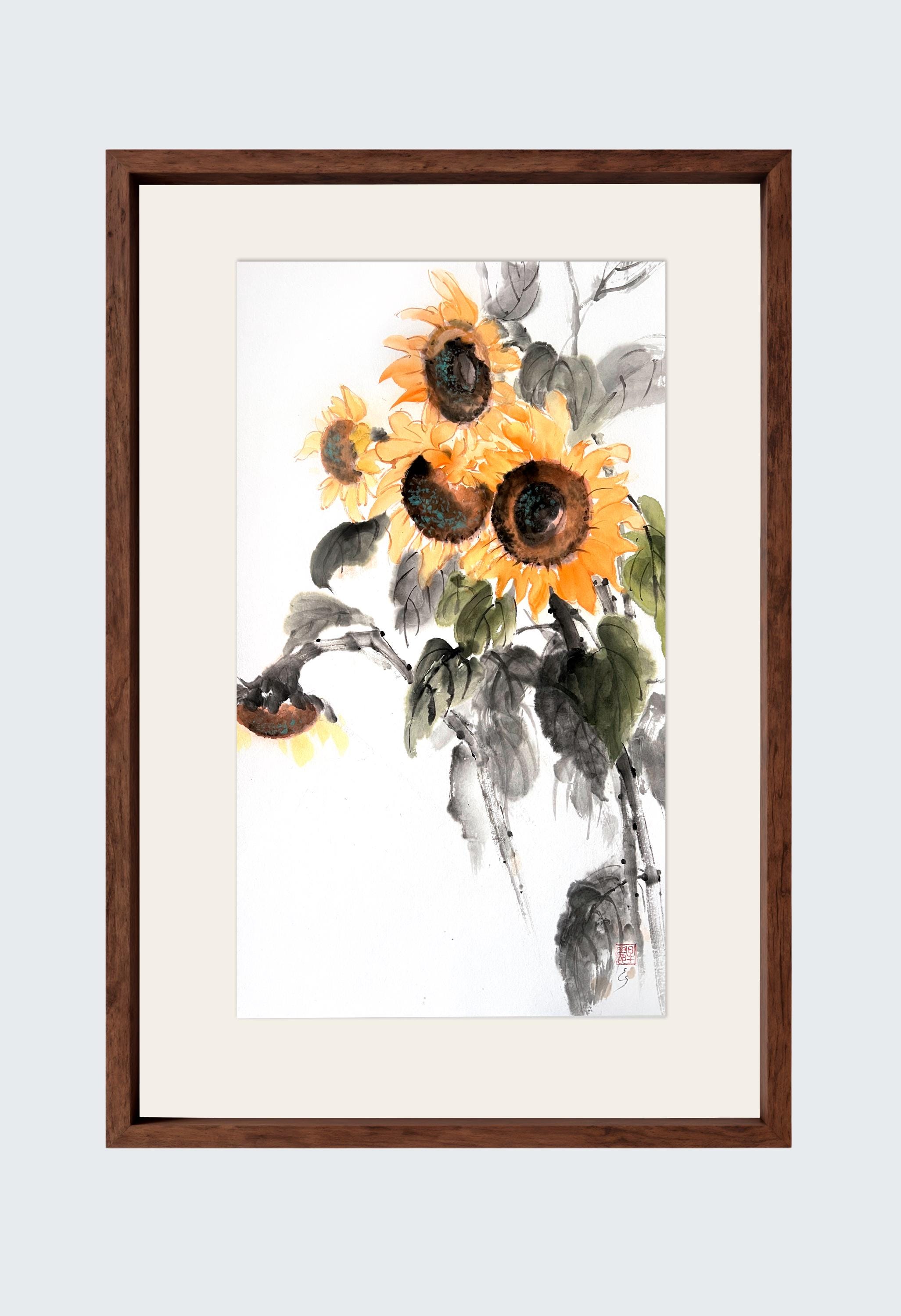 ひまわり 明るい黄色の花 水墨画 - Etsy 日本
