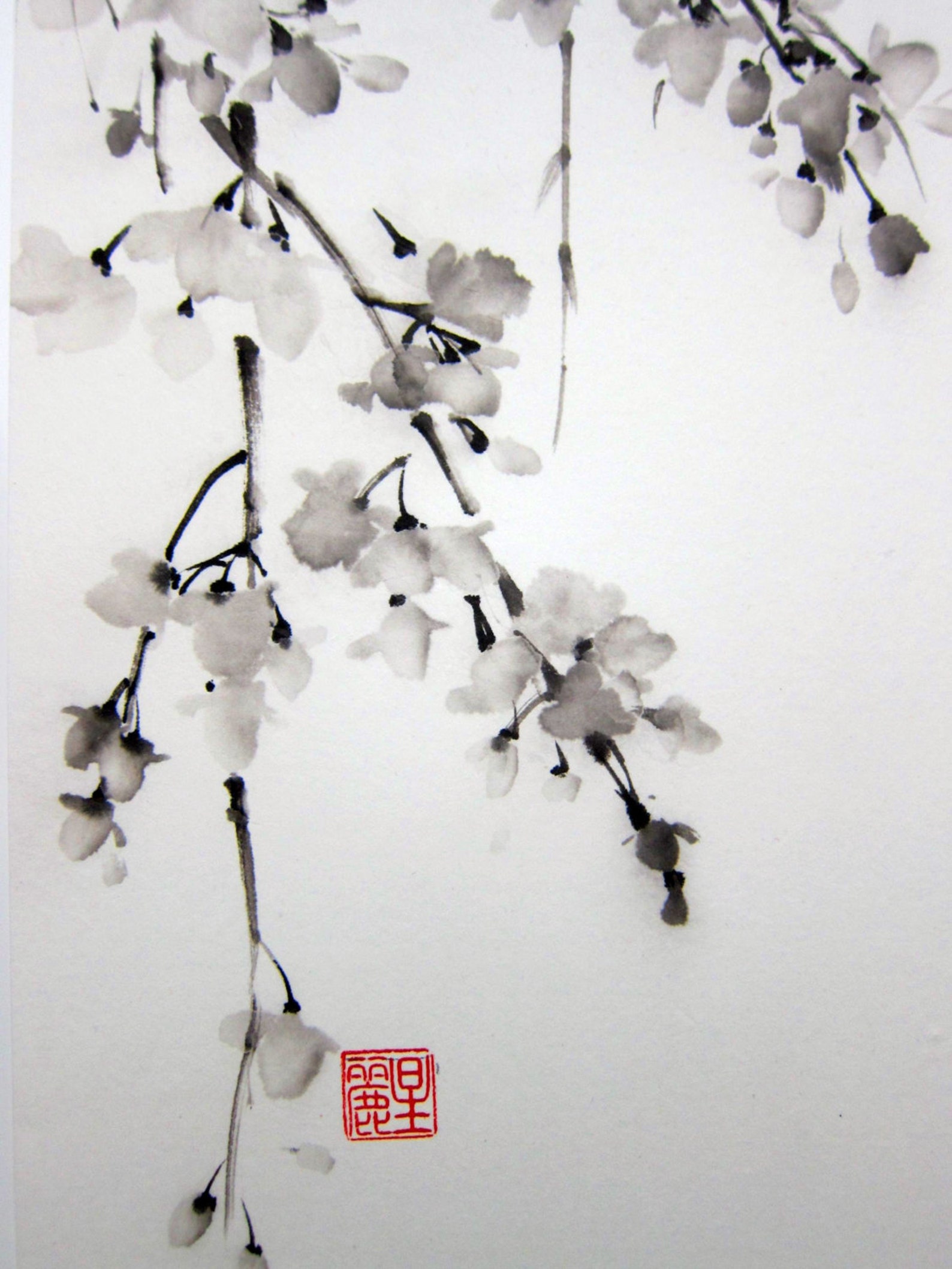Japanese Ink Painting on Rice Paper 13x20 Etsy