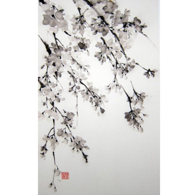 Japanese Ink Painting on Rice Paper 13x20 Etsy