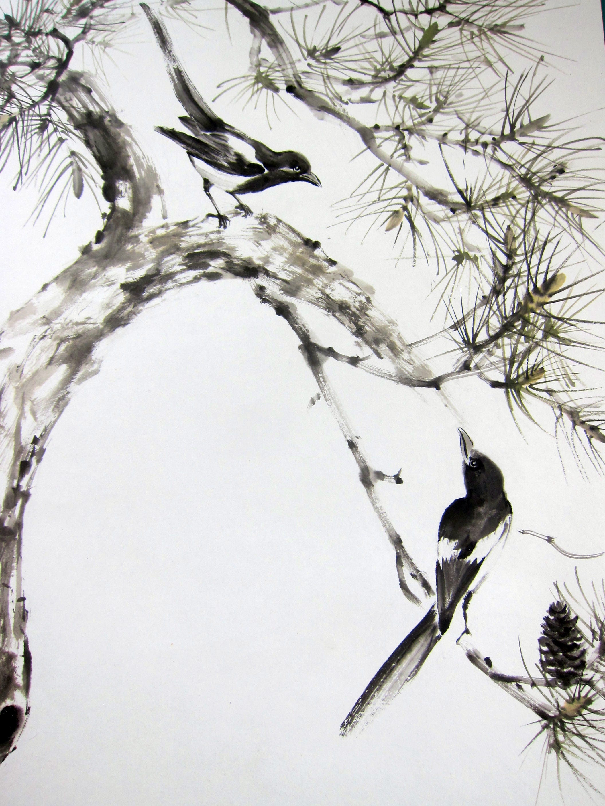 Sumi-e Ink Painting Japanese Hand painted Asian watercolor | Etsy