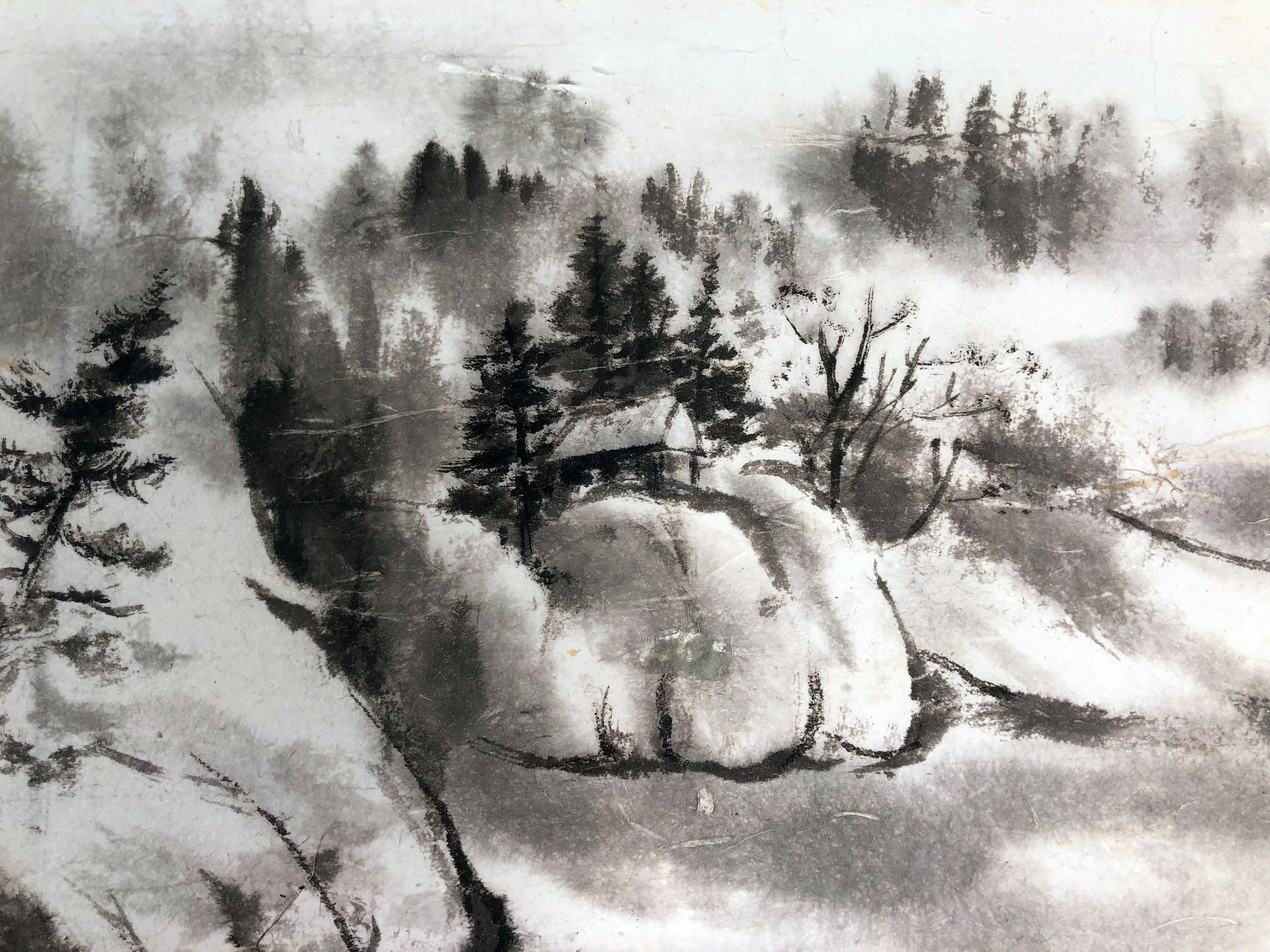 墨絵　Sumi-e a painting in black ＆white Original Sumi Brush Painting, Shark, Art, Black & White