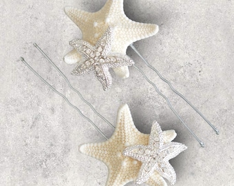Starfish Hair Pins: Rhinestone & Silver - Beach Wedding Accessories
