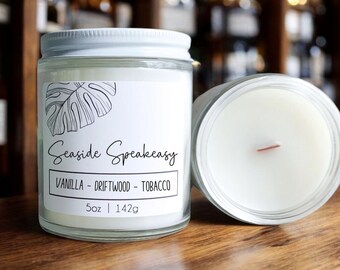 Seaside Speakeasy Candle: Vanilla, Driftwood & Tobacco Scented Wood Wick
