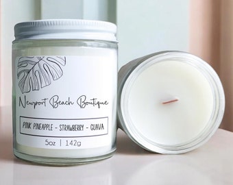 Newport Beach Boutique Wooden Wick Candle - Costal Home Scents - Pink Pineapple