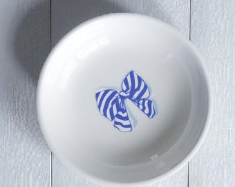 Nautical Bow Ceramic Jewelry Dish: Coastal Coquette Trinket Tray