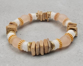 Coastal Beach Sea Pink Glass Ocean Inspired Bracelet with Unique Artisanal Global Beads.