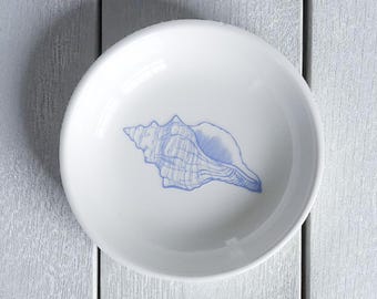 Seashell Jewelry Dish: White Ceramic Coastal Ring Tray