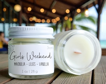 Girls Weekend Wood wick Candle: Coastal Home Fragrance | Bulk Mini Candles for Beach Weddings
