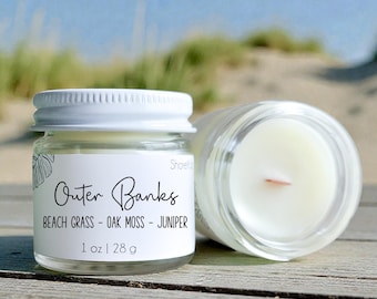 Outer Banks Wood Wick Candle: Coastal Home Fragrance | Bulk Mini Candles for Beach Weddings