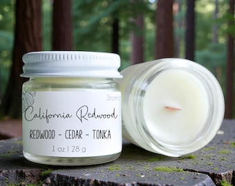 California Redwood Wood Wick Candle: Coastal Home Fragrance | Bulk Mini Candles